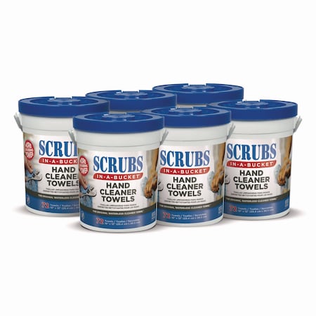 Scrubs Hand Cleaner Towels, Scrubs In-A-Bucket, 10 x 12, Blue/White, 72/Bucket, 6 PK 42272
